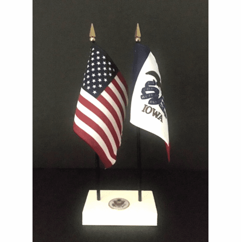 Iowa and US Flag Executive Desk Set