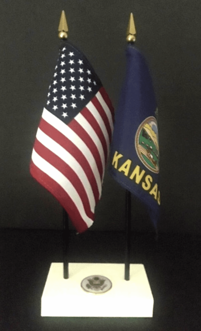 Kansas and US Flag Executive Desk Set