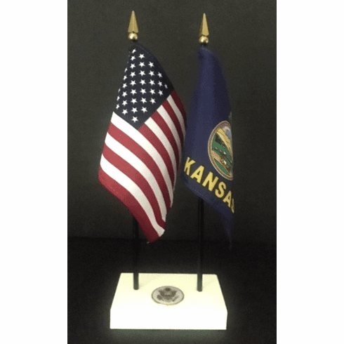 Kansas and US Flag Executive Desk Set