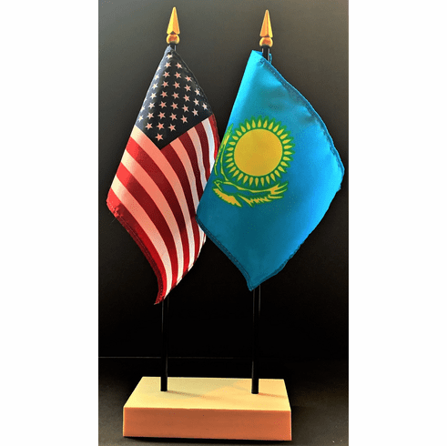 Kazakhstan and US Flag Desk Set