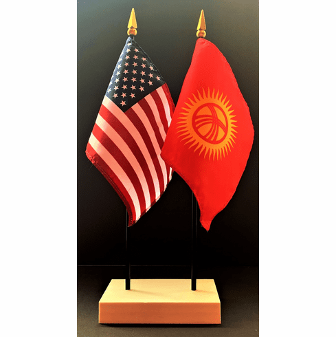 Kyrgyzstan and US Flag Desk Set