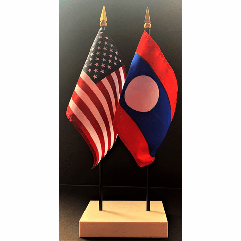 Laos and US Flag Desk Set