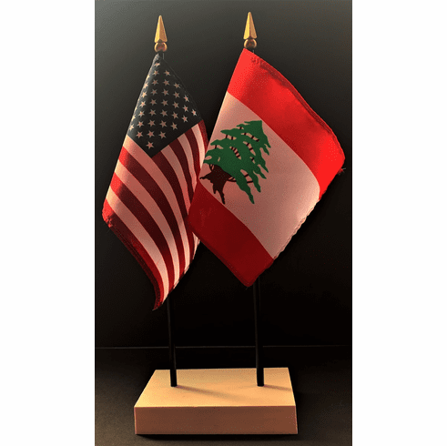 Lebanon and US Flag Desk Set