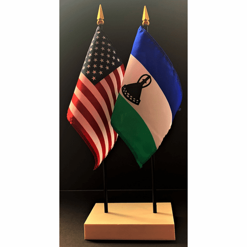 Lesotho and US Flag Desk Set