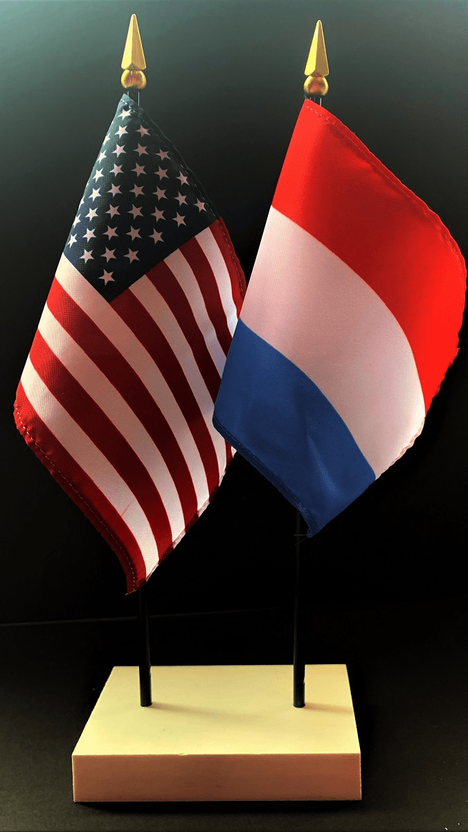 Luxembourg and US Flag Desk Set