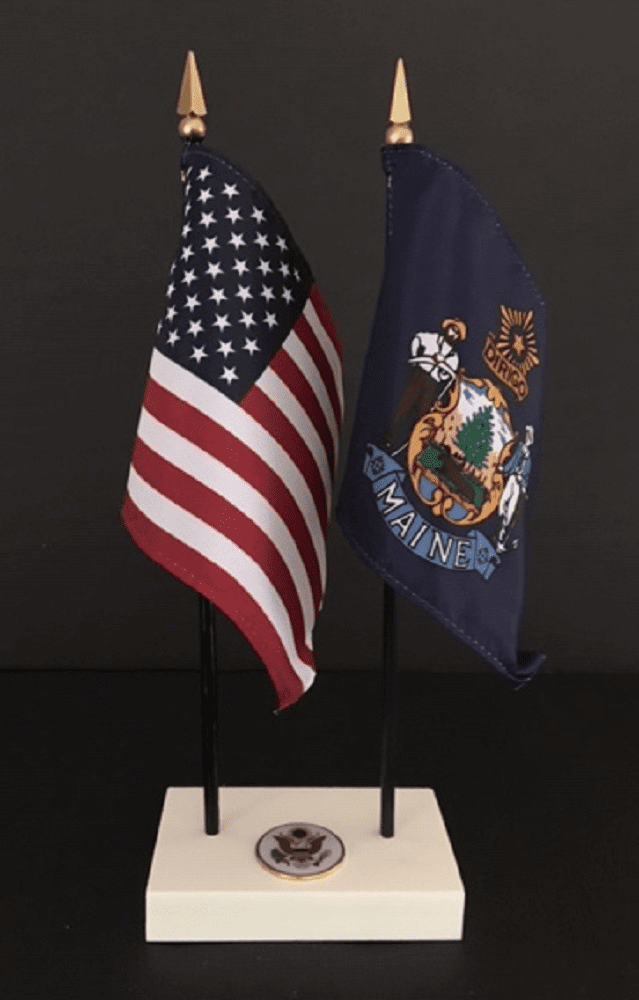 Maine and US Flag Executive Desk Set