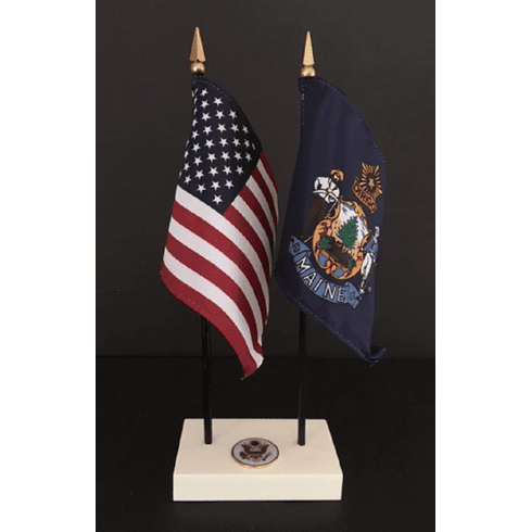 Maine and US Flag Executive Desk Set