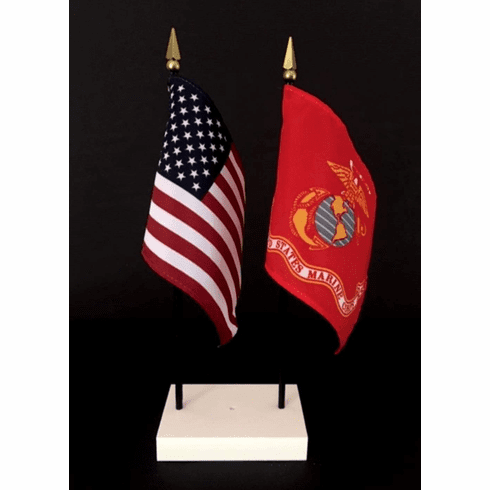 Marine Corps and US Flag Desk Set