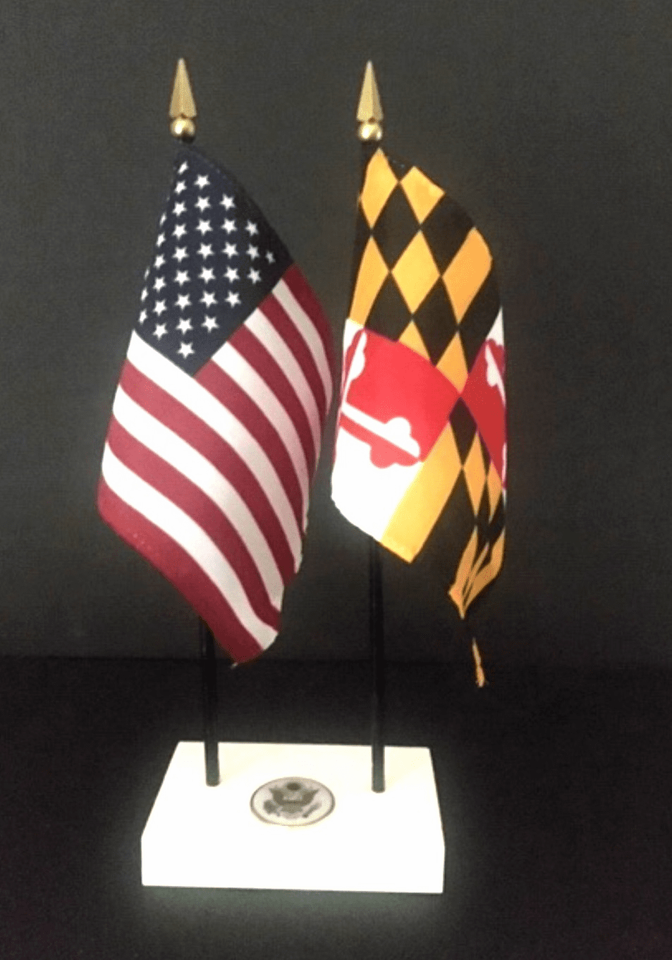 Maryland and US Flag Executive Desk Set