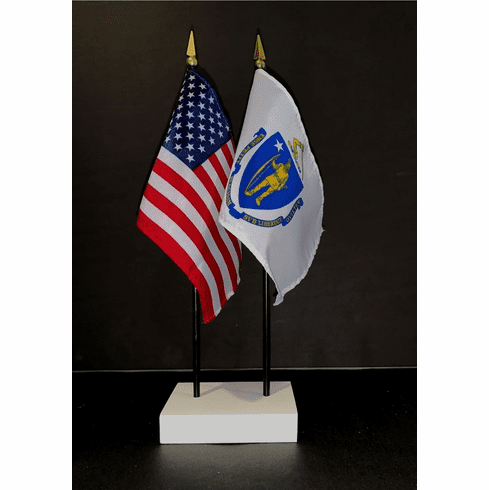 Massachusetts and US Flag Desk Set