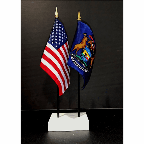 Michigan and US Flag Desk Set