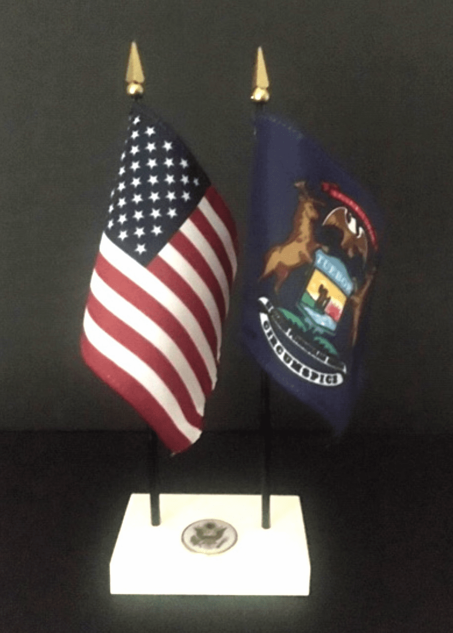 Michigan and US Flag Executive Desk Set