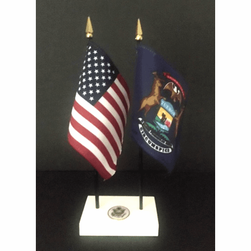 Michigan and US Flag Executive Desk Set