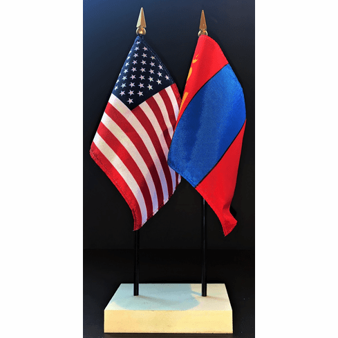 Mongolia and US Flag Desk Set