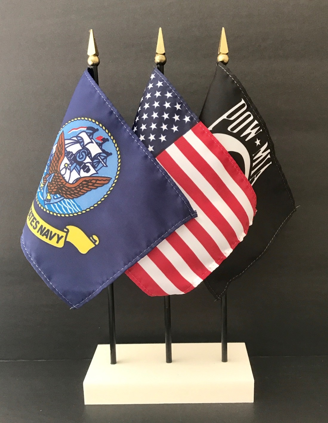 Set Bandiera USA America 4x6 Pollici Da Tavolo Con Base Oro E Asta - Michigan State