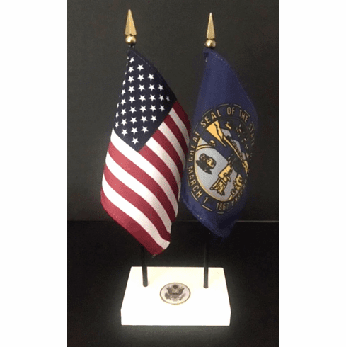 Nebraska and US Flag Executive Desk Set