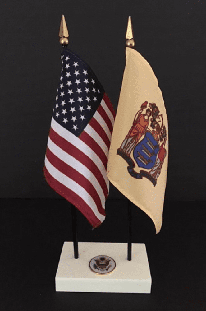New Jersey and US Flag Executive Desk Set