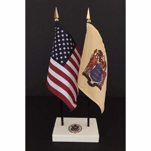 New Jersey and US Flag Executive Desk Set