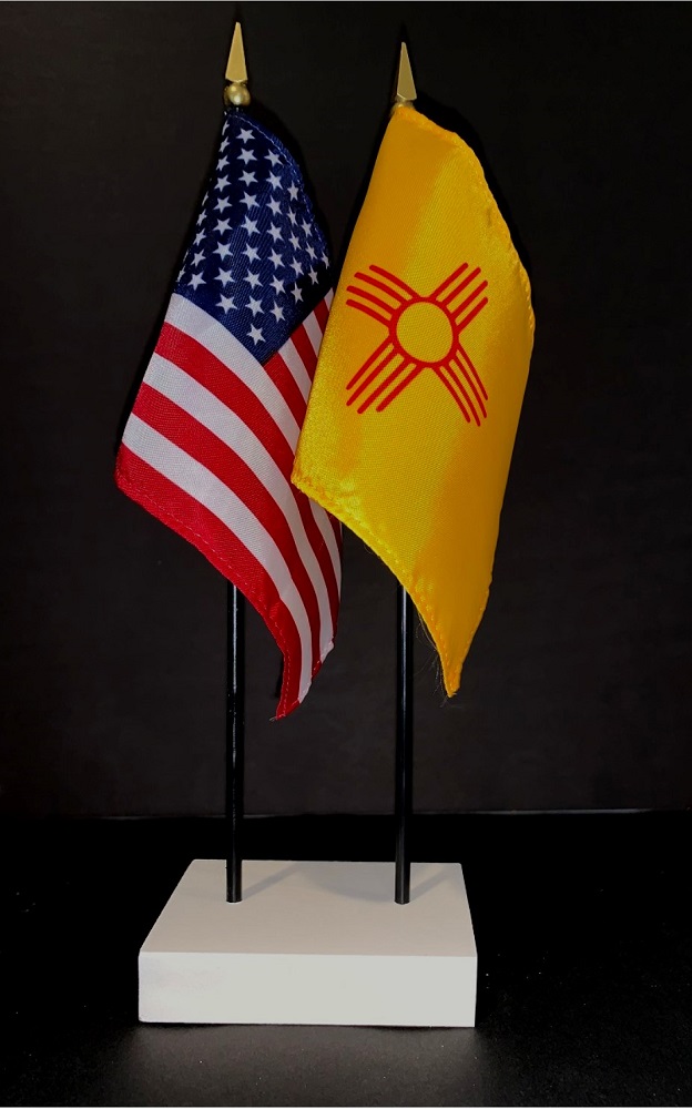 Bandiera Da Tavolo New Mexico Con Bandiera USA 4x6 Pollici - Supporto Nero In Plastica
