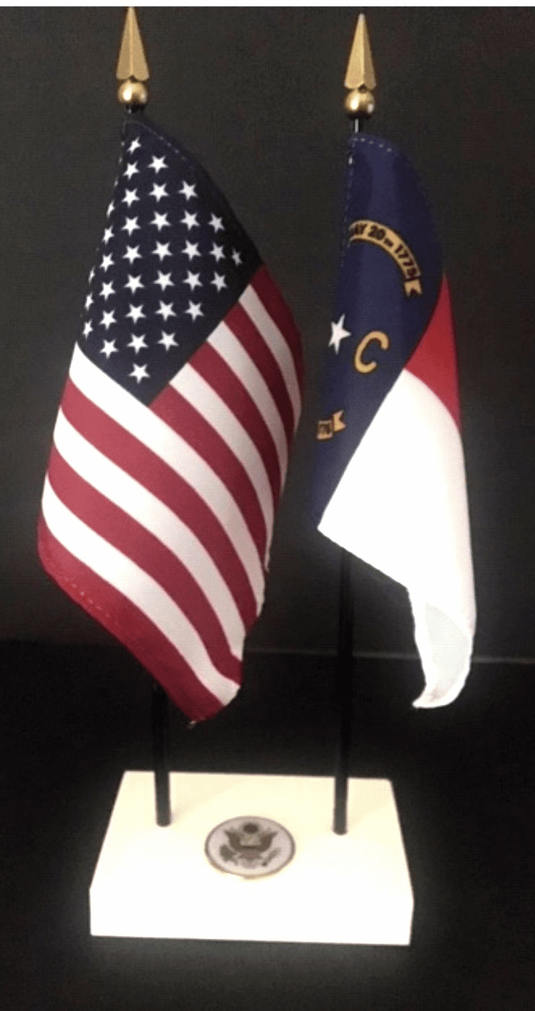North Carolina and US Flag Executive Desk Set