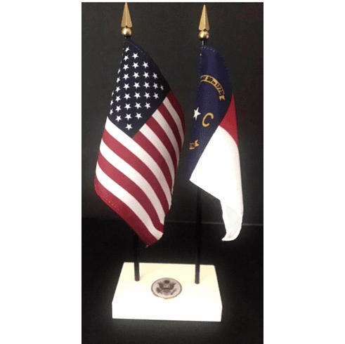 North Carolina and US Flag Executive Desk Set