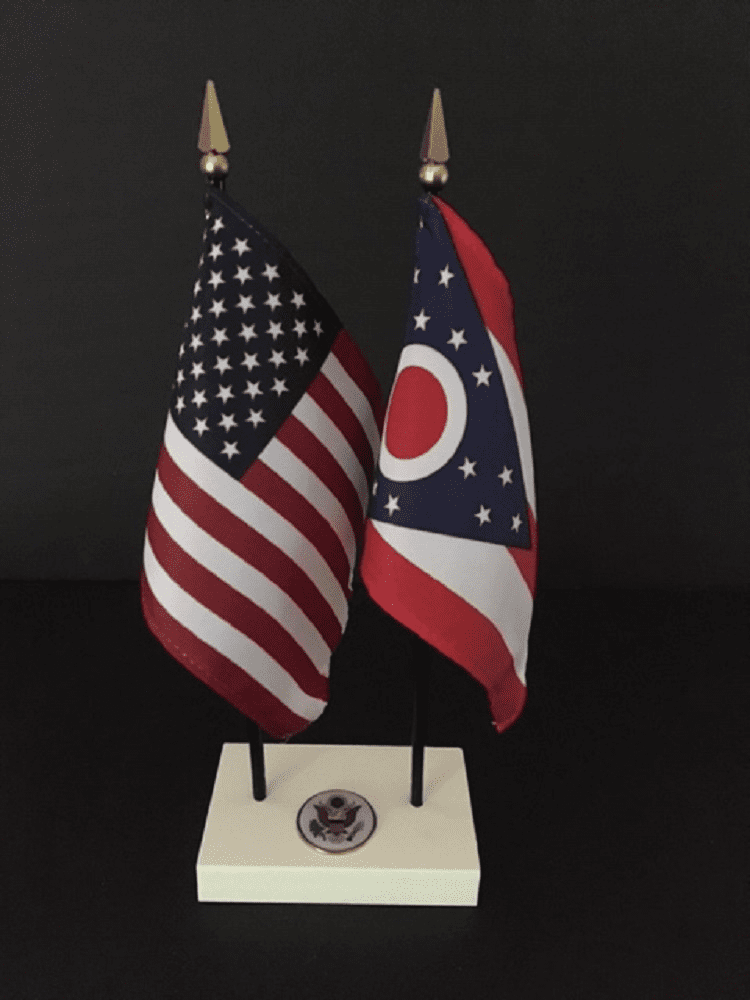 Ohio and US Flag Executive Desk Set