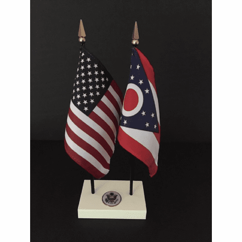 Ohio and US Flag Executive Desk Set