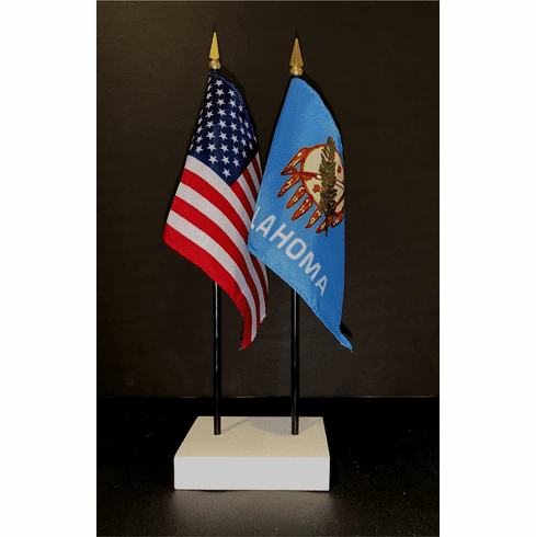 Oklahoma and US Flag Desk Set