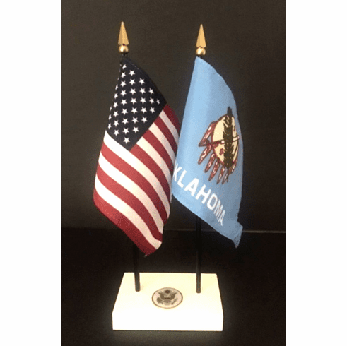 Oklahoma and US Flag Executive Desk Set