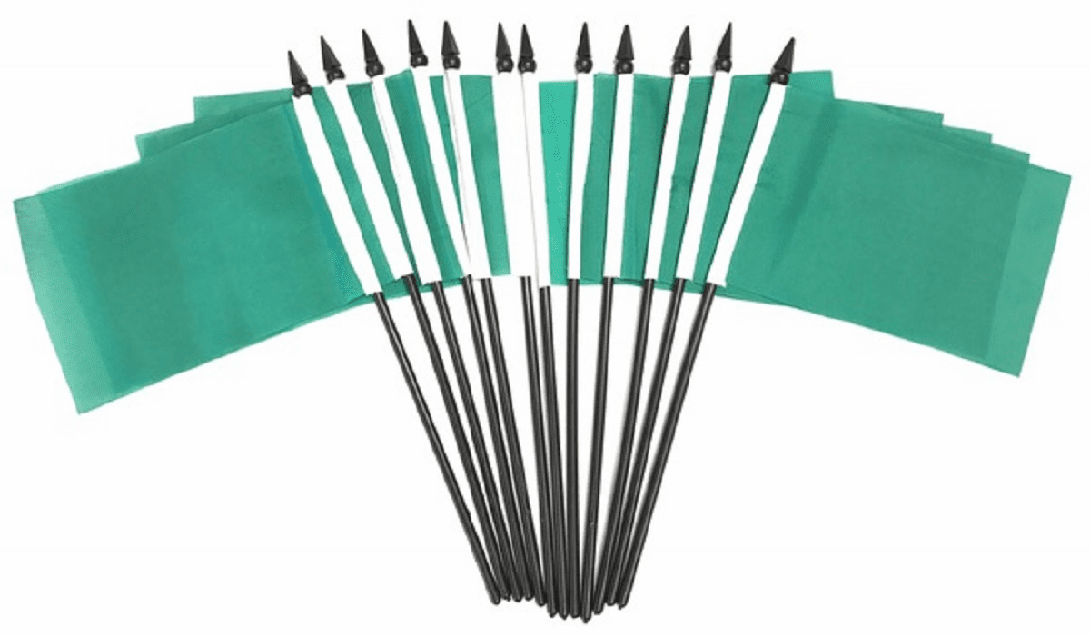 One Dozen Green Miniature Flags - 4" X 6" Polyester