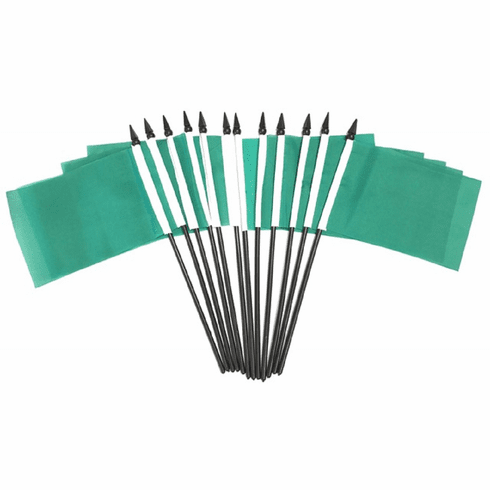 One Dozen Green Miniature Flags - 4" X 6" Polyester