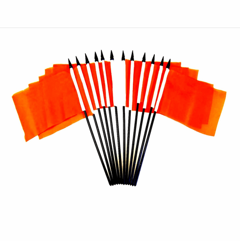 One Dozen Orange Miniature Flags - 4" X 6" Polyester