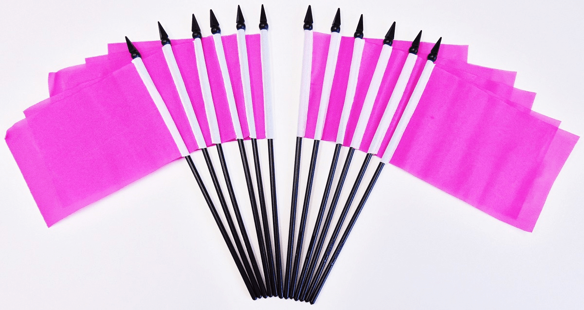 One Dozen Pink Miniature Flags - 4" X 6" Polyester