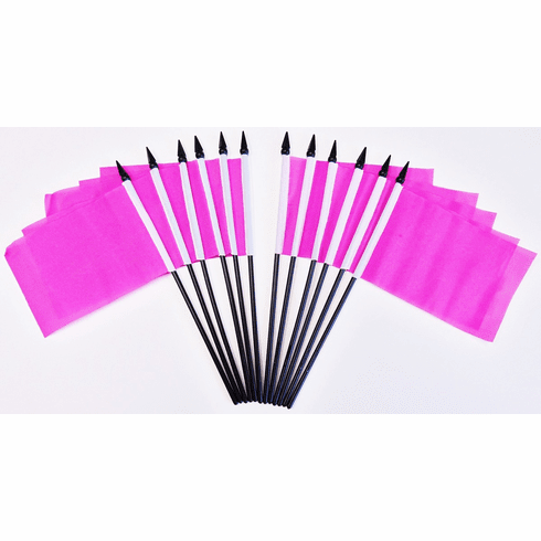 One Dozen Pink Miniature Flags - 4" X 6" Polyester