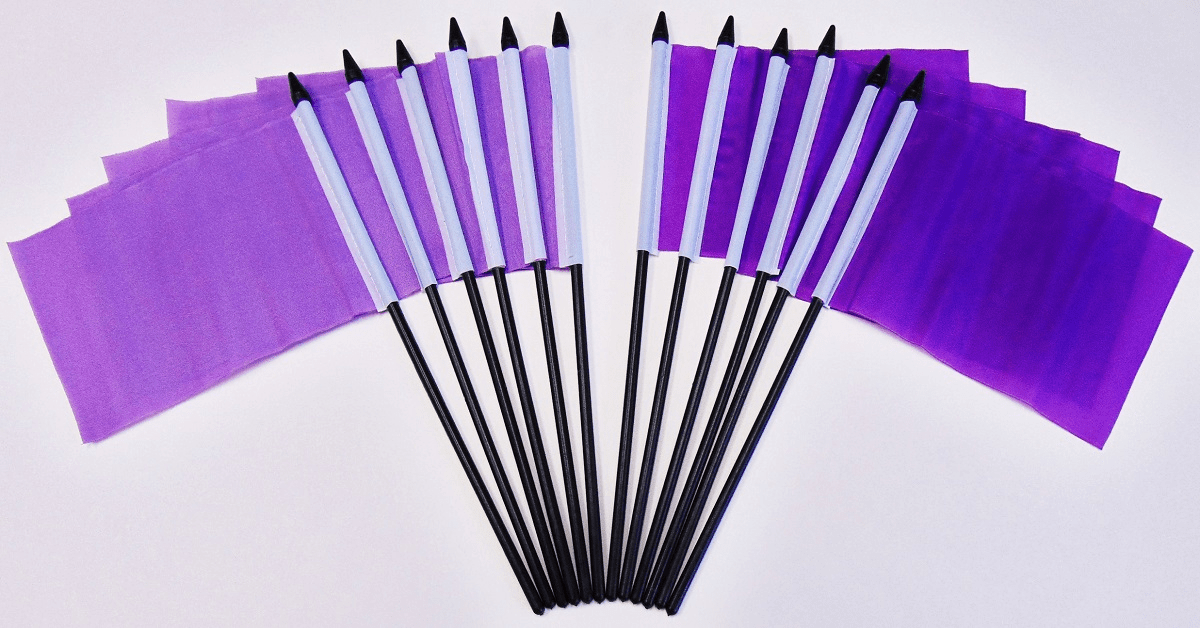 One Dozen Purple Miniature Flags - 4" X 6" Polyester