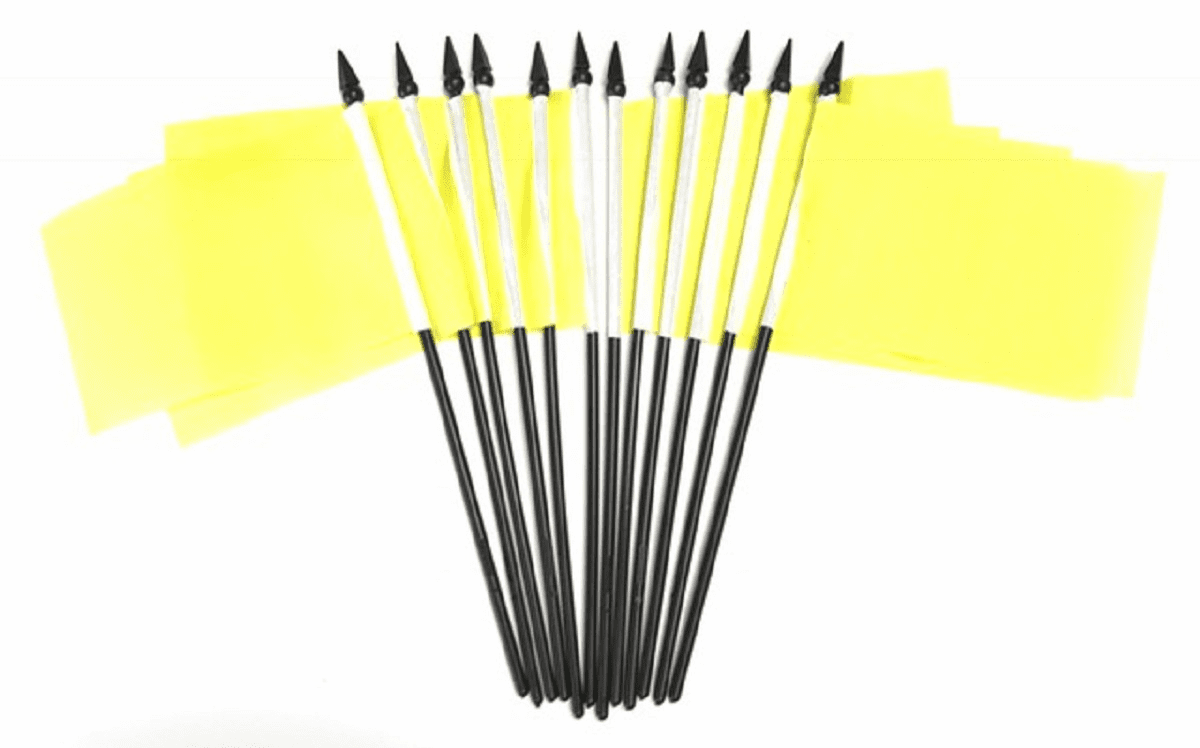 One Dozen Yellow Miniature Flags - 4" X 6" Polyester