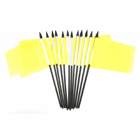 One Dozen Yellow Miniature Flags - 4" X 6" Polyester