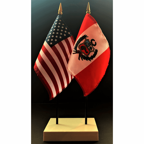Peru and US Flag Desk Set