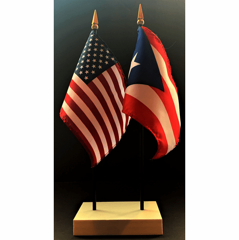Puerto Rico and US Flag Desk Set