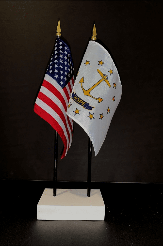 Rhode Island and US Flag Desk Set