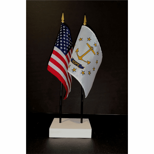 Rhode Island and US Flag Desk Set