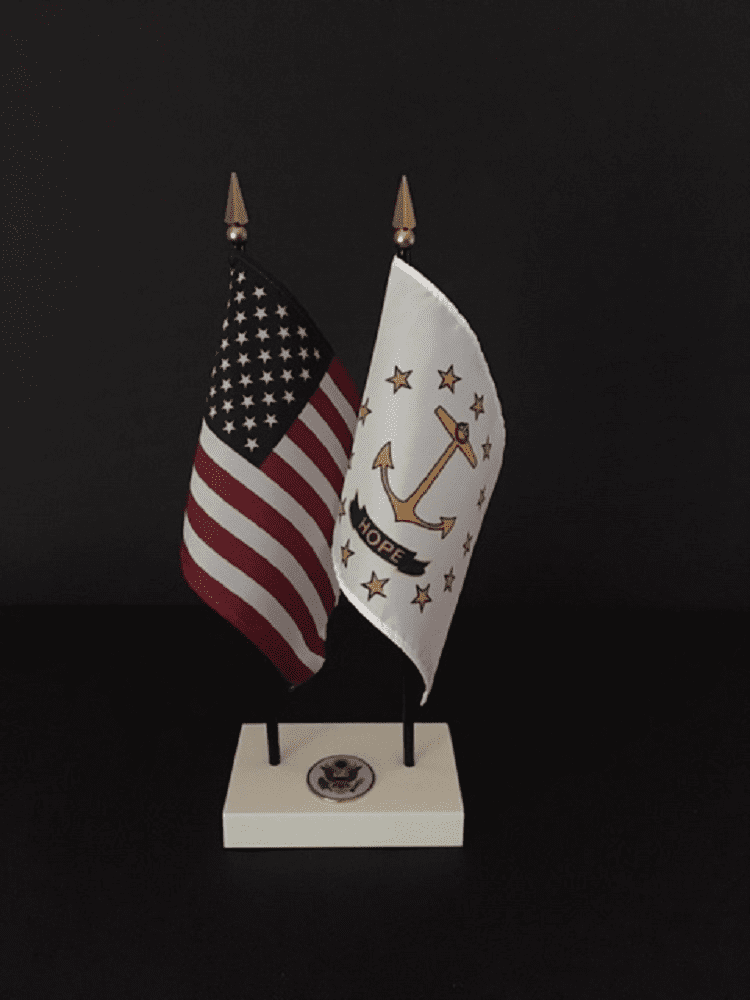 Rhode Island and US Flag Executive Desk Set