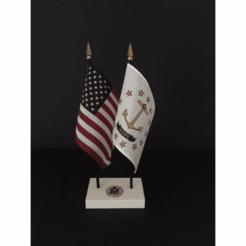 Rhode Island and US Flag Executive Desk Set