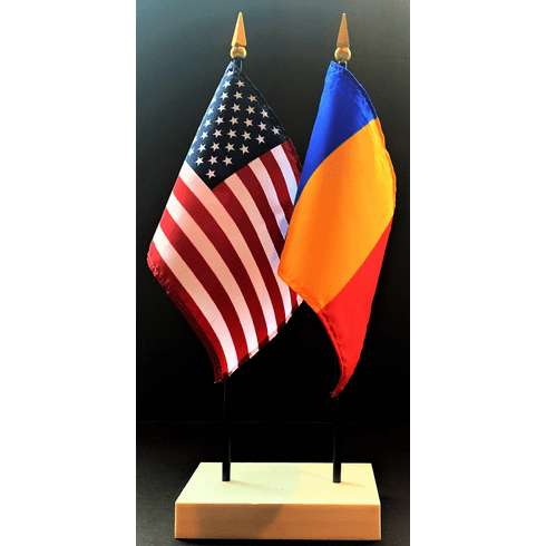Romania and US Flag Desk Set