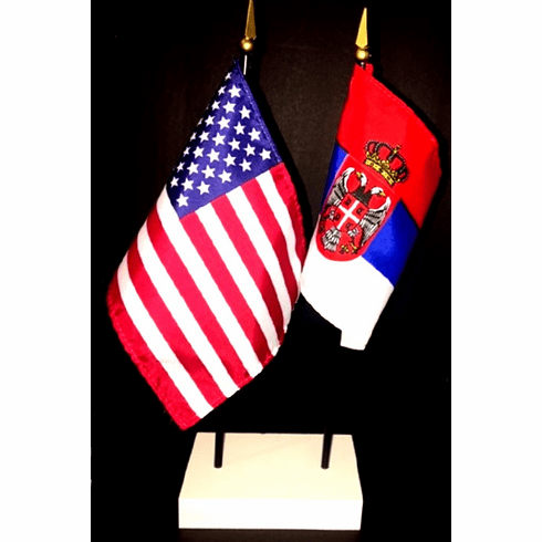 Serbia and US Flag Desk Set