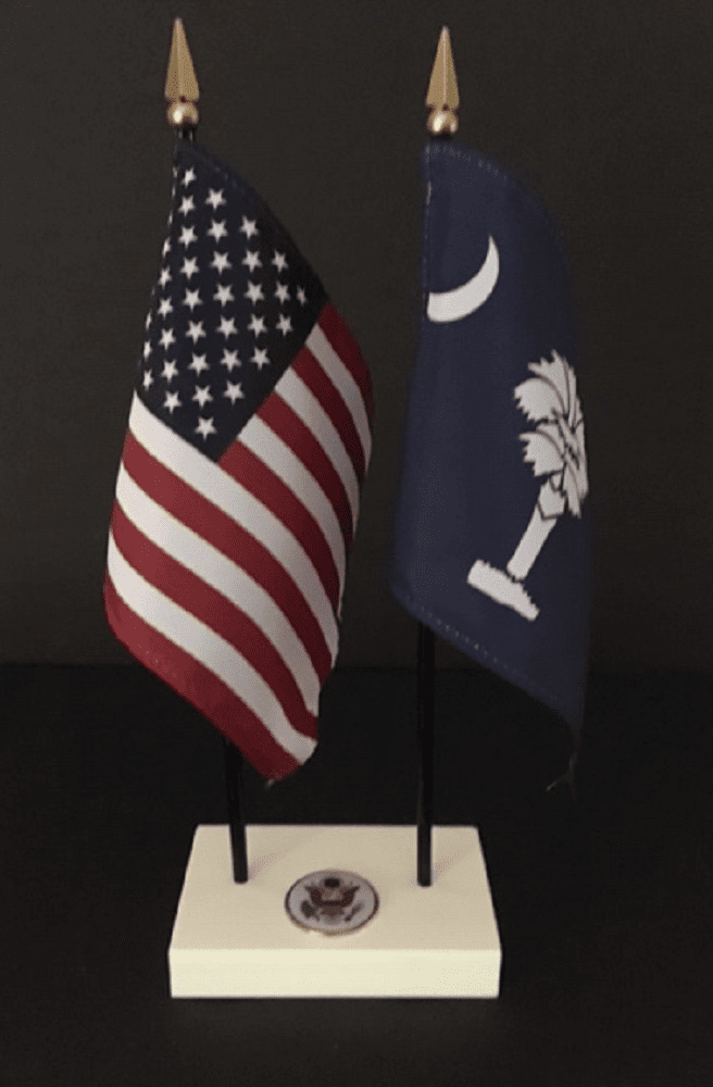 South Carolina and US Flag Executive Desk Set