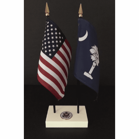 South Carolina and US Flag Executive Desk Set