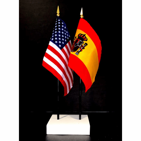 Spain and US Flag Desk Set