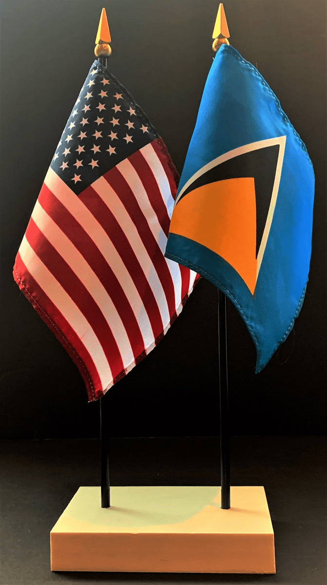 St Lucia and US Flag Desk Set