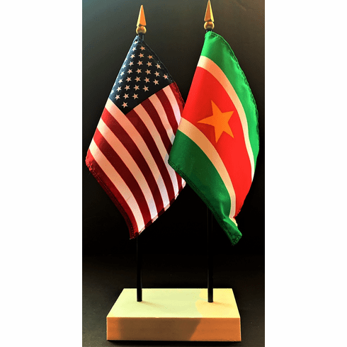 Suriname and US Flag Desk Set